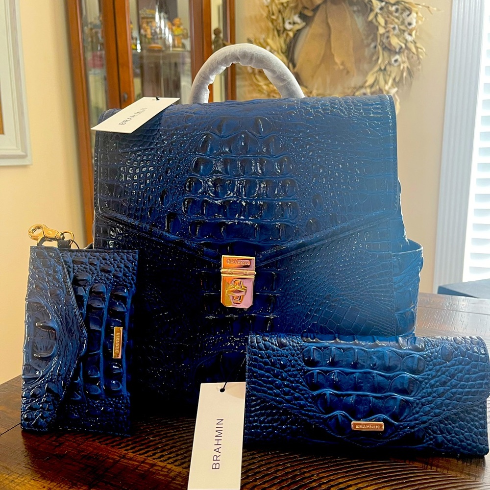 BRAHMIN 3 Piece Backpack Set NWT SAPPHIRE